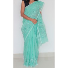 Pista Green silky kota full border embroidered saree
